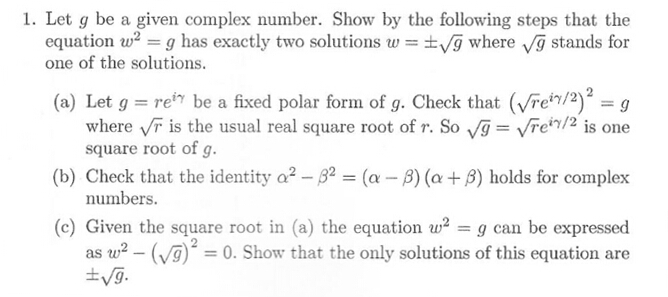 Solved Let g be a given complex number. Show by the | Chegg.com