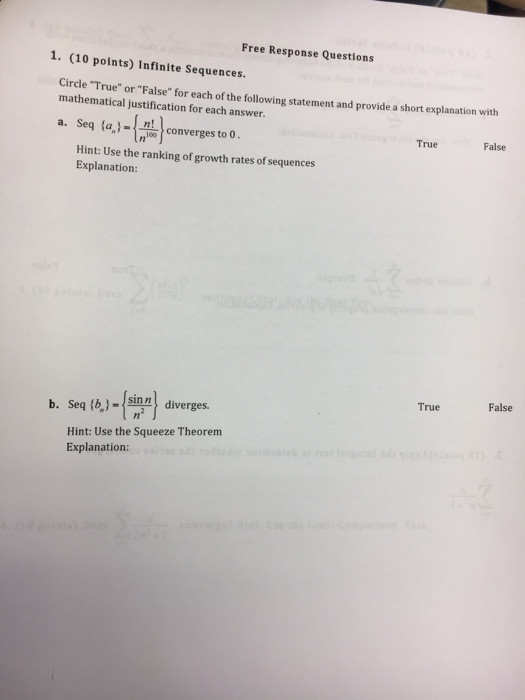 Solved Circle "True" or "False" for each of the following | Chegg.com