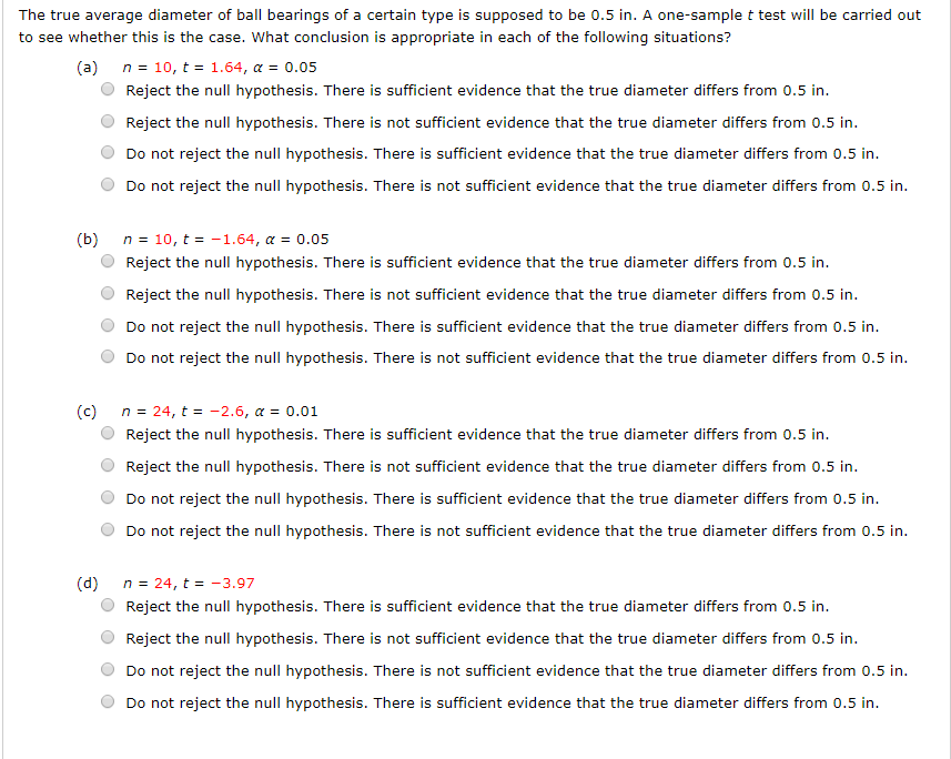 Solved The true average diameter of ball bearings of a