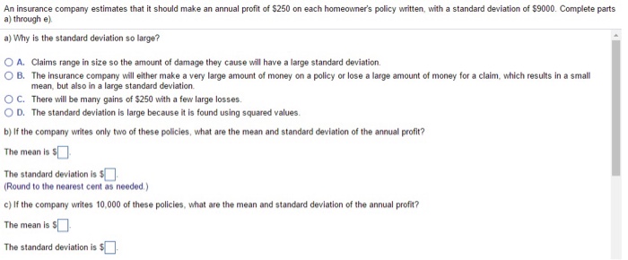 Solved An insurance company estimates that it should make an | Chegg.com