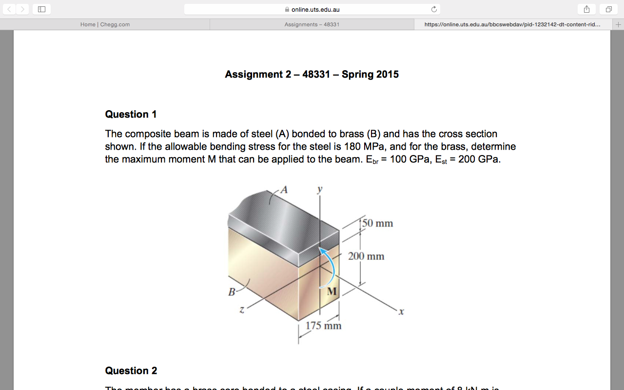 Solved The Composite Beam Is Made Of Steel A Bonded To Chegg