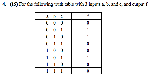 Solved 4. (15) For the following truth table with 3 inputs | Chegg.com