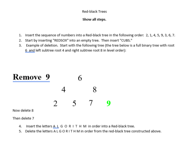 Solved Red-black Trees Show all steps. 1. Insert the | Chegg.com