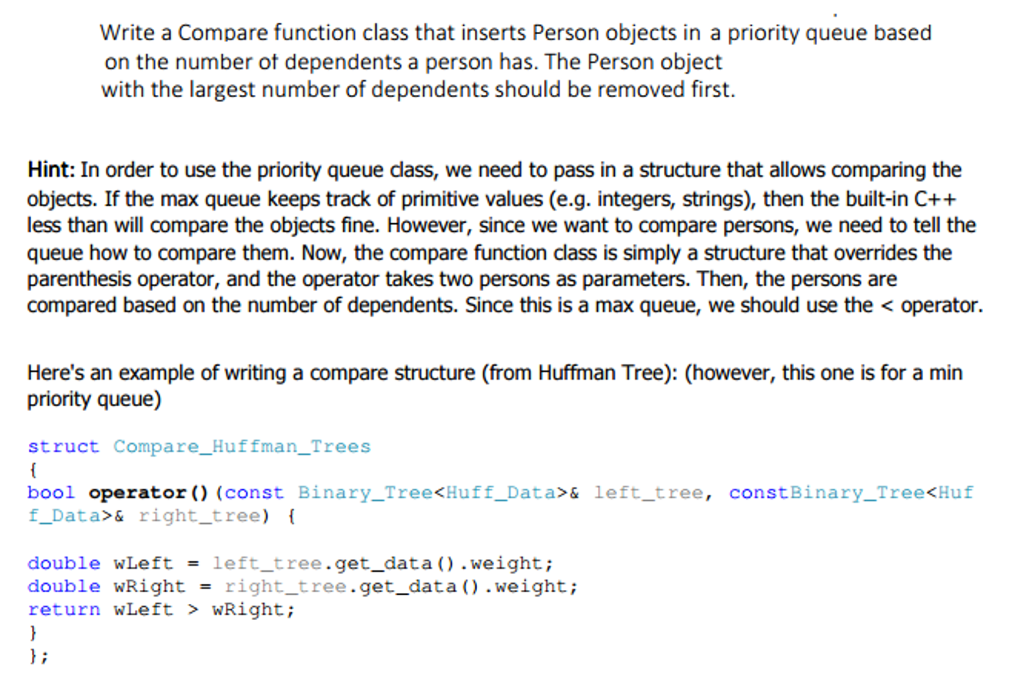 Write a Compare function class that inserts Person | Chegg.com