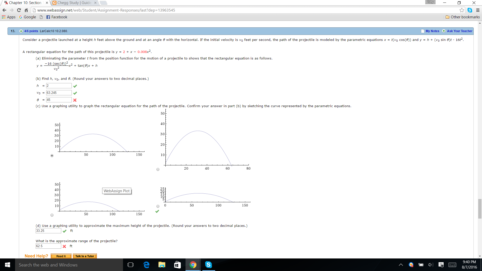 solved-consider-a-projectile-launched-at-a-height-h-feet-chegg