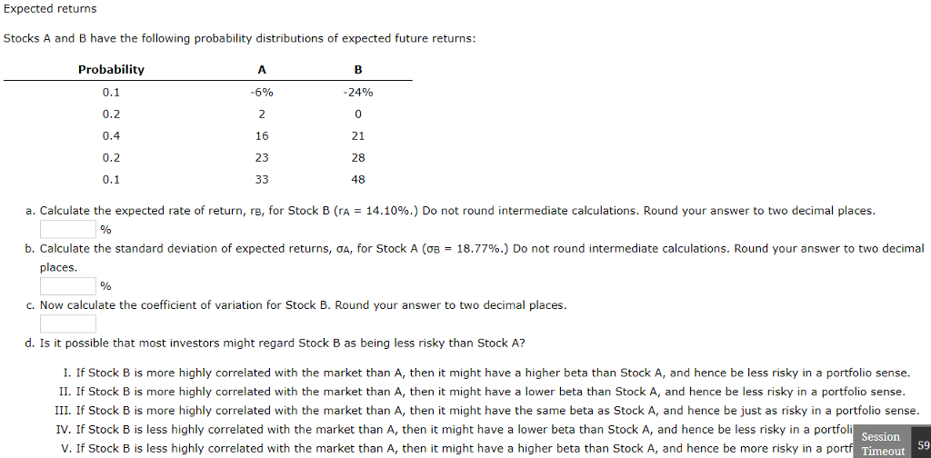 Solved Stocks A And B Have The Following Probability | Chegg.com