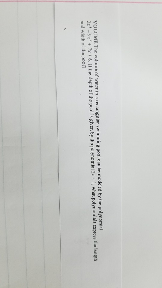 Solved VOLUME The volume of water in a rectangular swimming | Chegg.com
