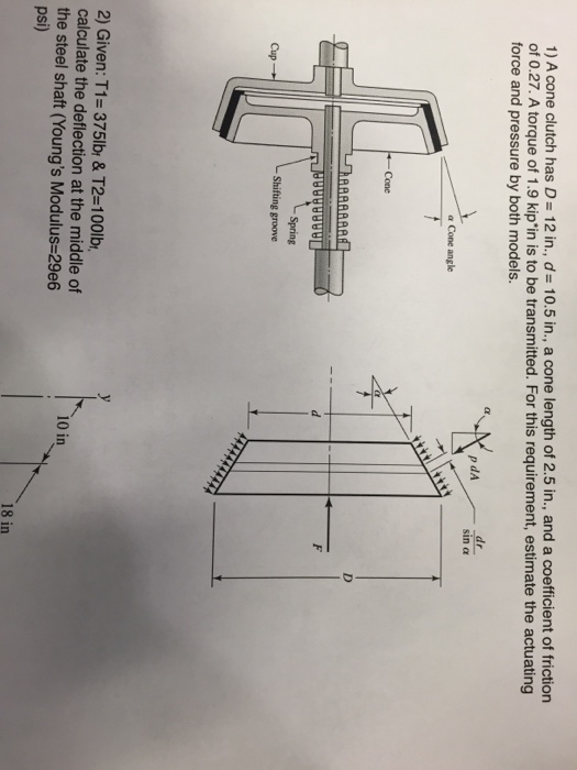 Solved A cone clutch has D= 12 in., d = 10.5 in., a cone