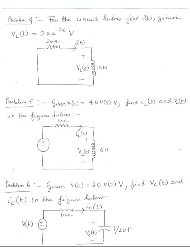 Solved For the circuit below find i(t), given v_L = 20e^-2t | Chegg.com