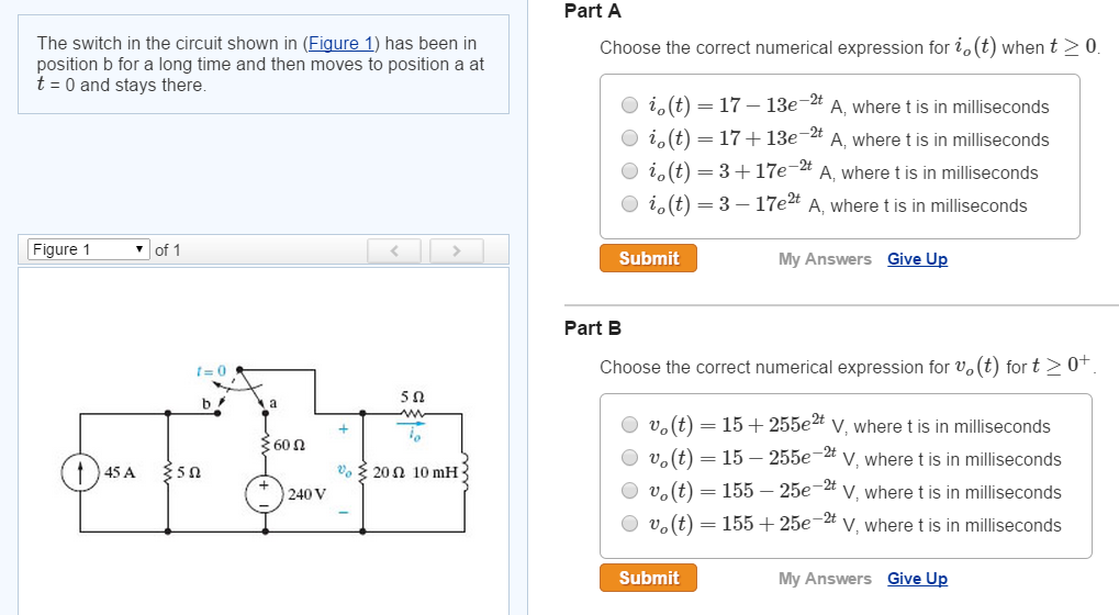 Solved The Switch In The Circuit Shown In (Figure 1) Has | Chegg.com