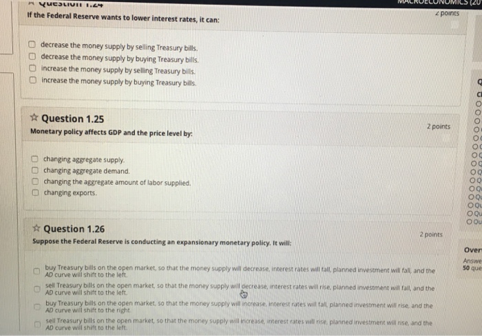 Solved If the Federal Reserve wants to lower interest rates, | Chegg.com