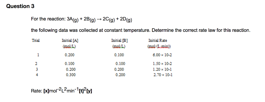 Solved For the reaction: 3A(g) + 2B(g) ? 2C(g) + 2D(g) | Chegg.com