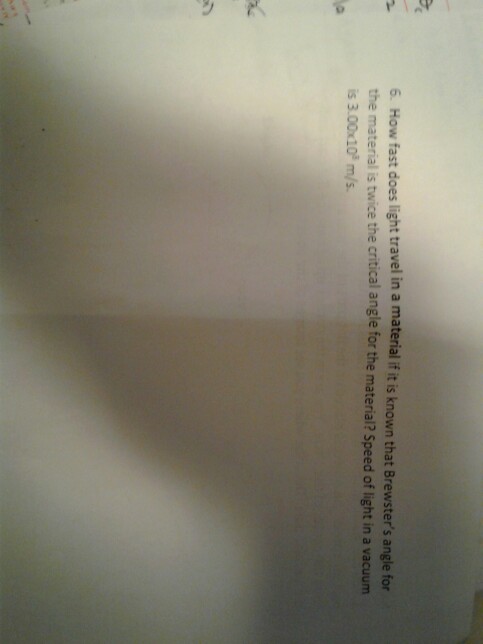 Solved 6 how fast does light travel in a material if it is chegg