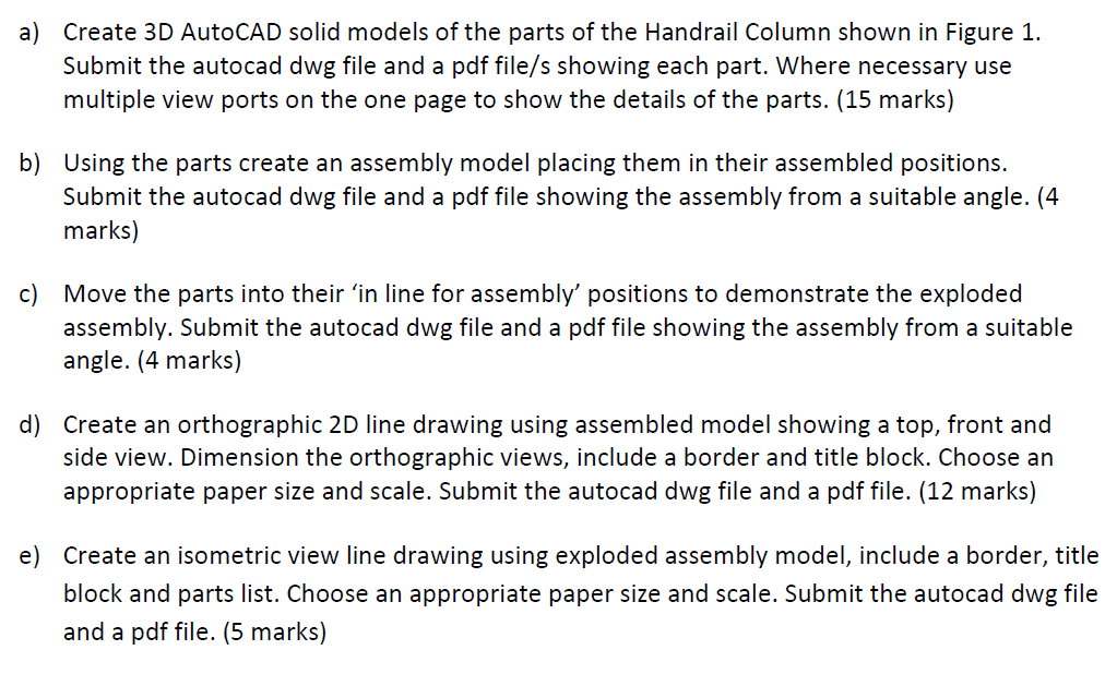 Solid Modelling Using Auto Cad Questions Create 3D AutoCAD solid models of the parts of the | Chegg.com