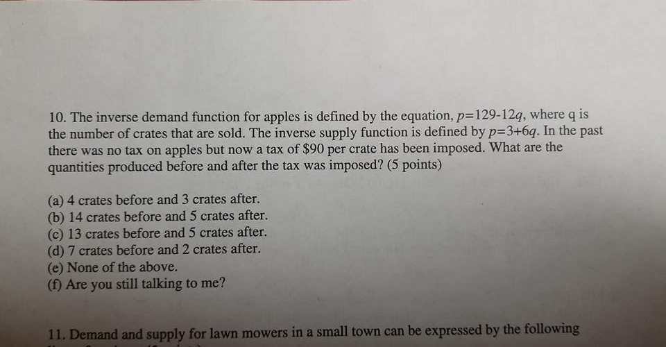 Solved 10. The inverse demand function for apples is defined