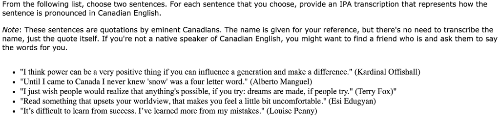 Solved From The Following List Choose Two Sentences For Chegg