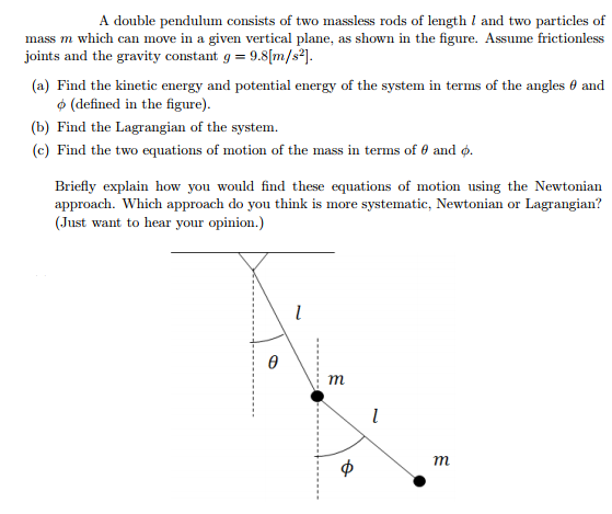 Solved A Double Pendulum Consists Of Two Massless Rods Of 0866