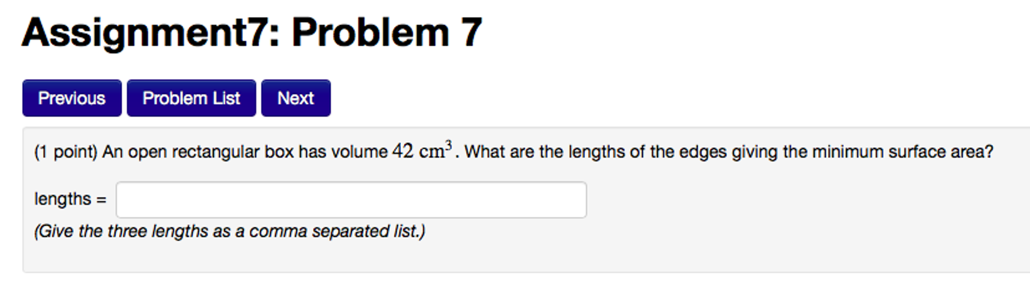 Solved An open rectangular box has volume 42 cm^3. What are