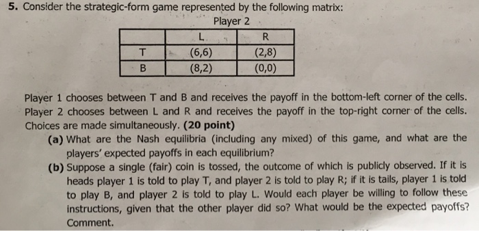 Solved Consider The Strategic-form Game Represented By The | Chegg.com