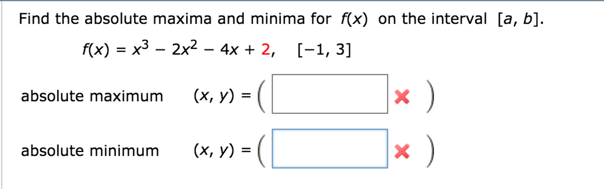 Solved Find The Absolute Maxima And Minima For F(x) On The | Chegg.com