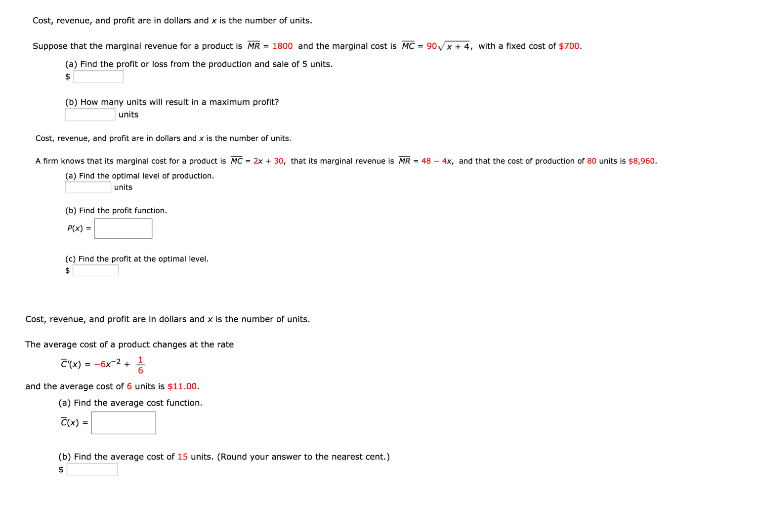 Solved Cost, revenue, and profit are in dollars and x is the | Chegg.com