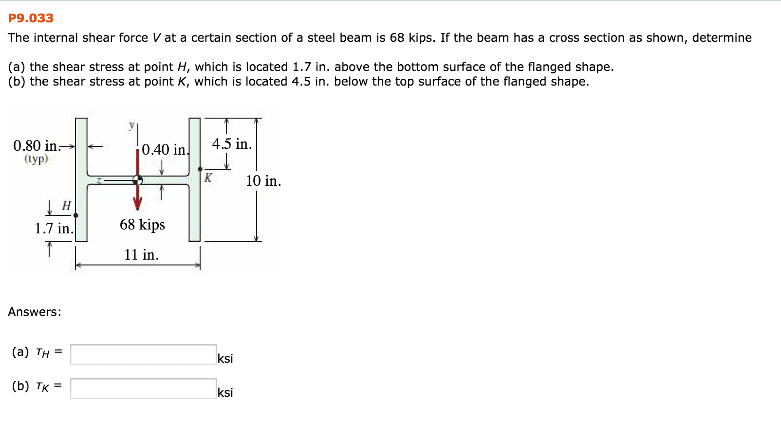 Solved P9.033 The internal shear force V at a certain | Chegg.com