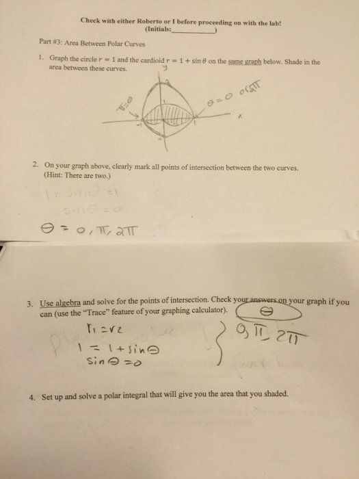 Solved Area Between Polar Curves Graph the circle r = 1 and | Chegg.com