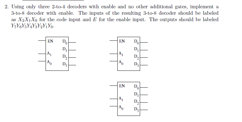 Solved Using only three 2-to-4 decoders with enable and no | Chegg.com