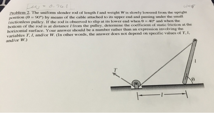 Solved The Uniform Slender Rod Of Length L And Weight W Is | Chegg.com