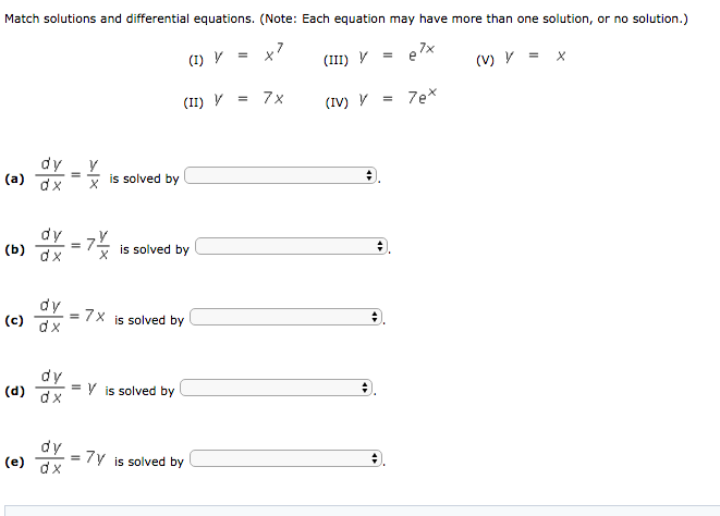 Solved Match solutions and differential equations. (Note: | Chegg.com