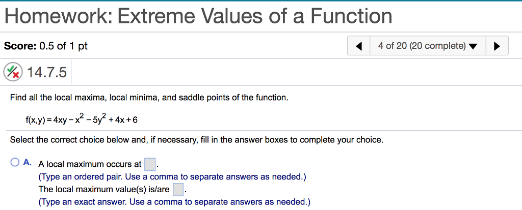 Solved Homework Extreme Values Of A Function Score 0 5 Of Chegg