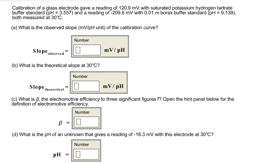 Solved Calibration of a glass electrode gave a reading of