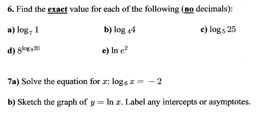 Solved Find the exact value for each of the following (no | Chegg.com