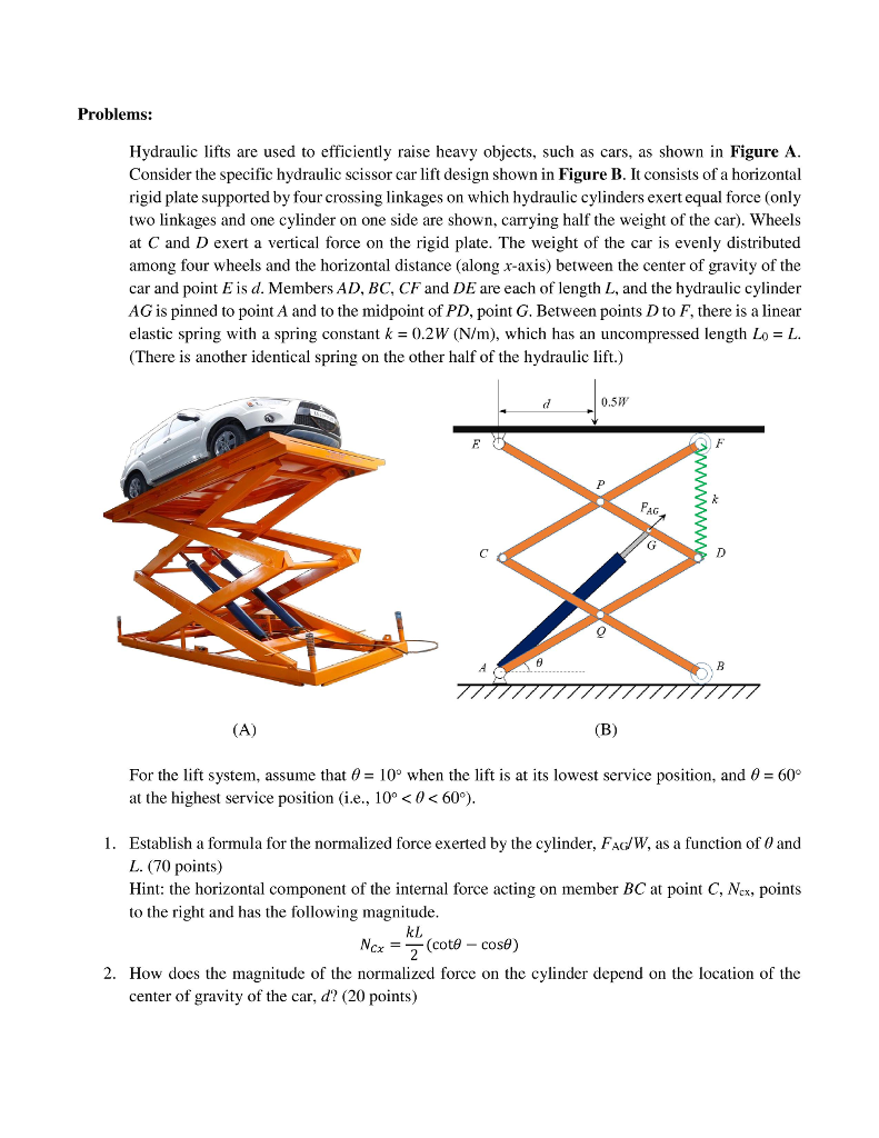 Problems: Hydraulic lifts are used to efficiently | Chegg.com