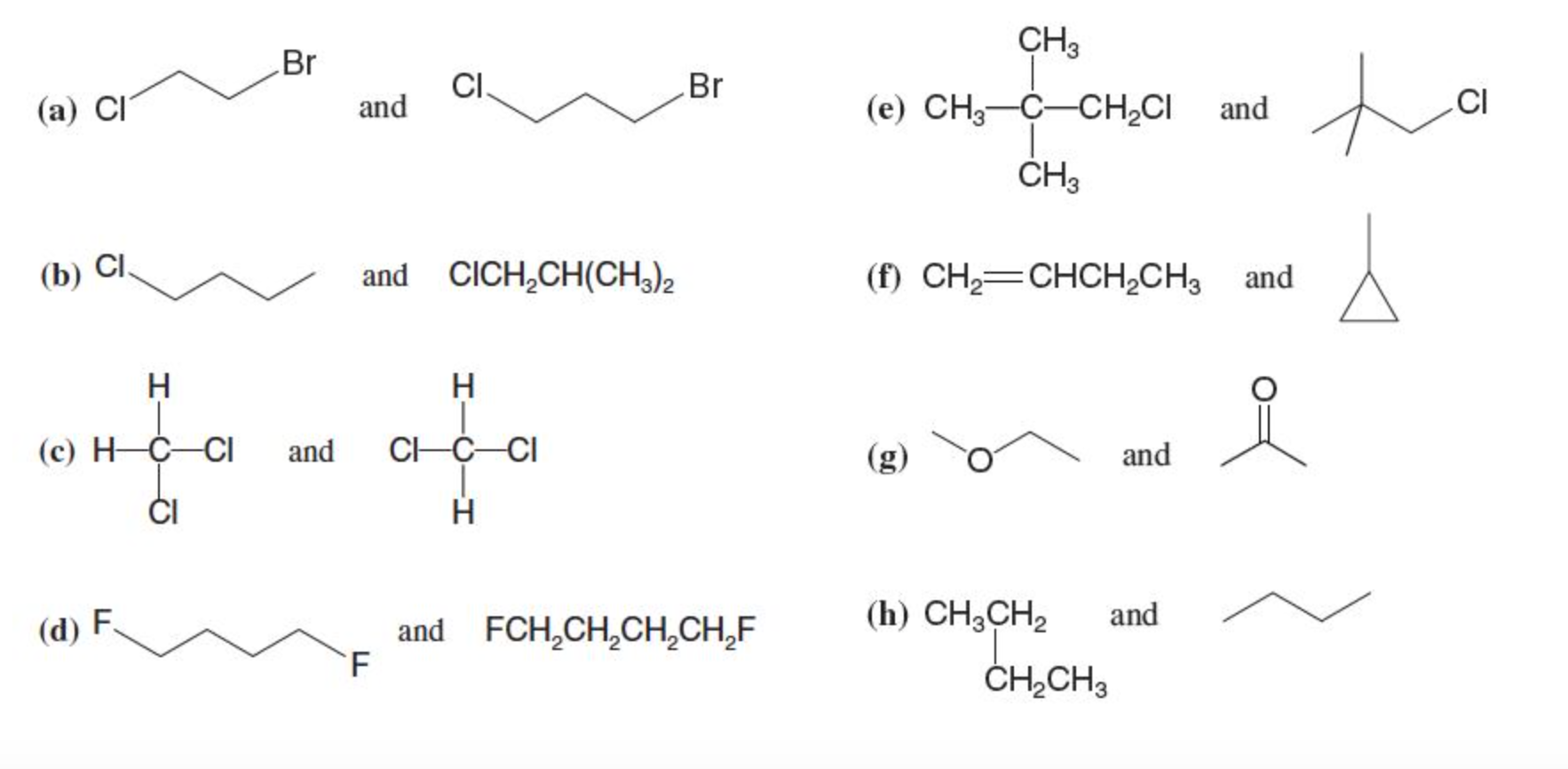 Solved CHa Br Cl Br (a) Cl (e) CH3-C-CH2C and Cl CH (f) CH2 | Chegg.com