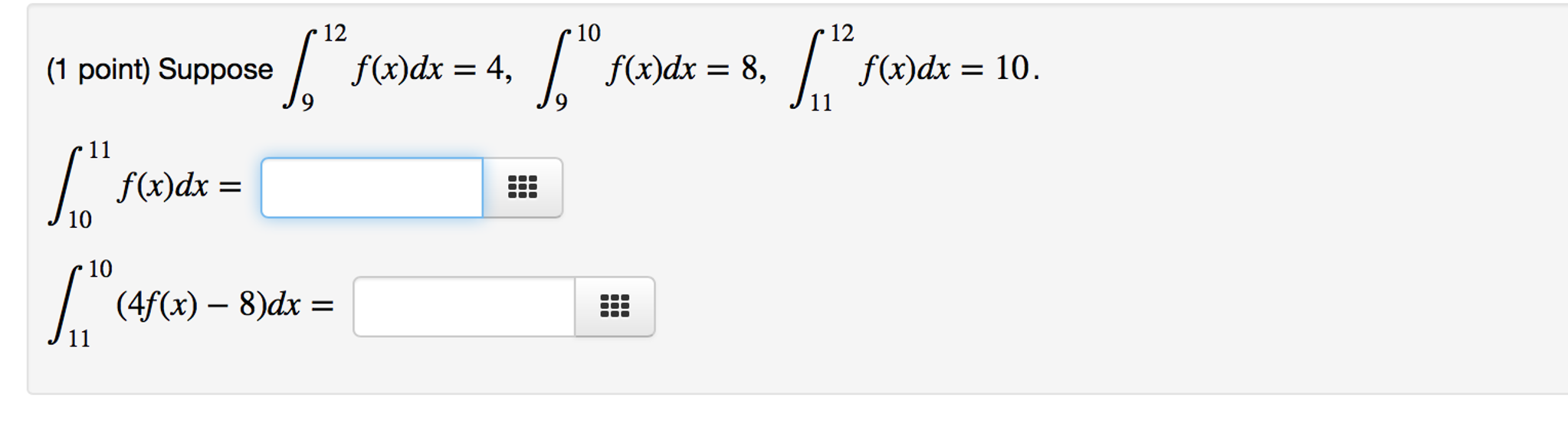 solved-suppose-integral-12-9-f-x-dx-4-integral-10-9-f-x-chegg