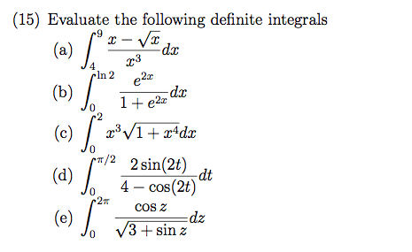 Solved Evaluate the following definite integrals | Chegg.com