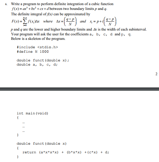 Solved Write a program to perform definite integration of a | Chegg.com