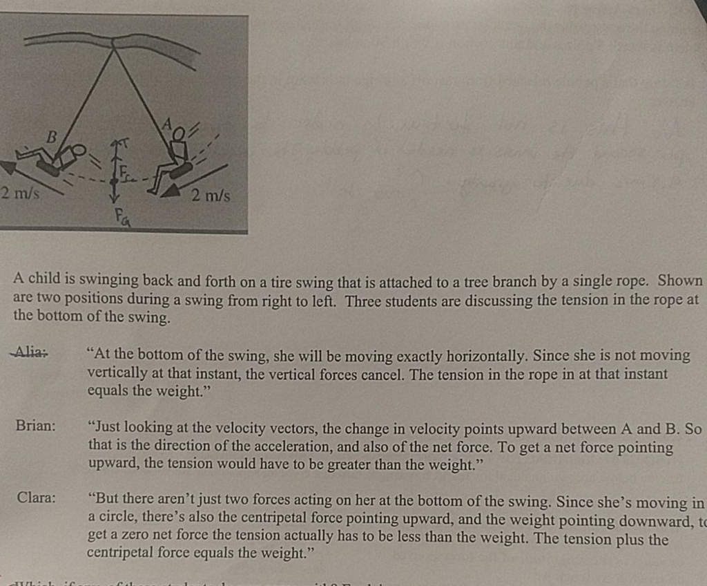 Solved 2 m/s 2 m/s A child is swinging back and forth on a