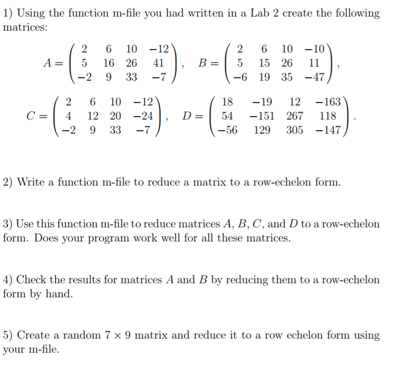 Using Matlab: The m file from lab 2 should: be | Chegg.com