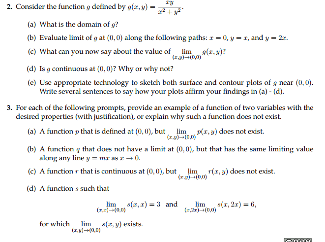 Solved 2. Consider the function g defined by g(x, y) (a) | Chegg.com