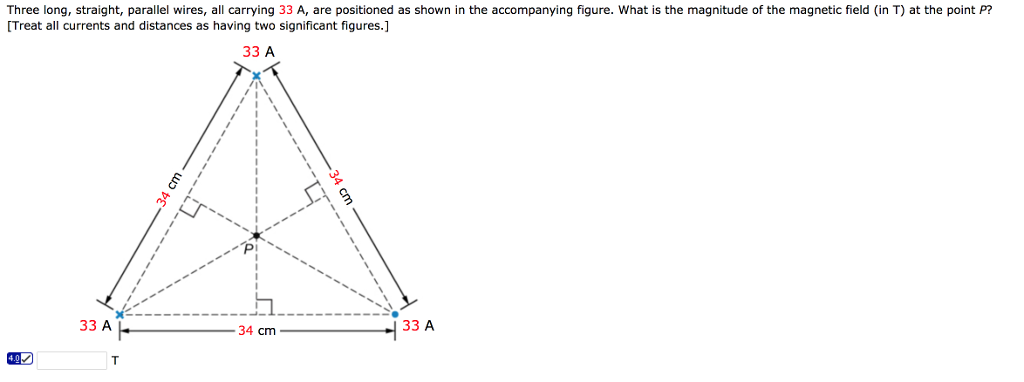 Solved Three long, straight, parallel wires, all carrying 33 | Chegg.com