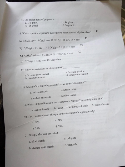 Solved The molar mass of propane is Which equation | Chegg.com