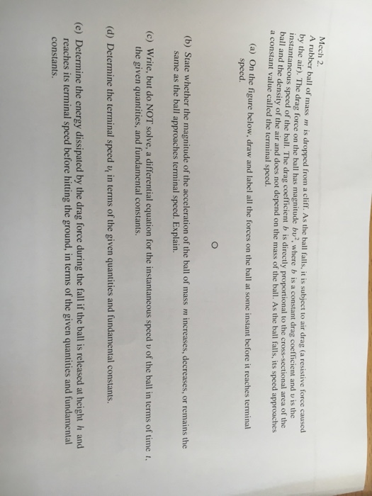 Solved A rubber ball of mass m is dropped from a cliff. As