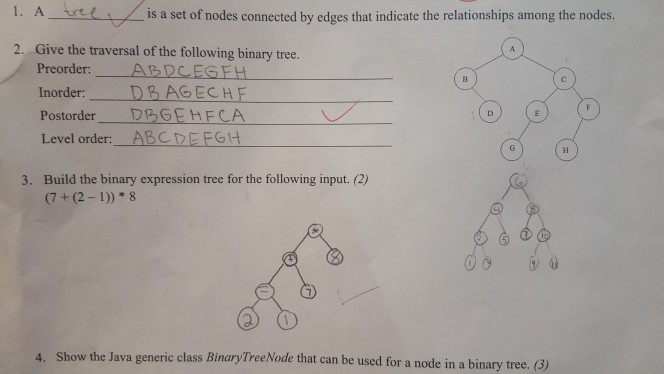 Solved 1. A tree is a set of nodes connected by edges that | Chegg.com