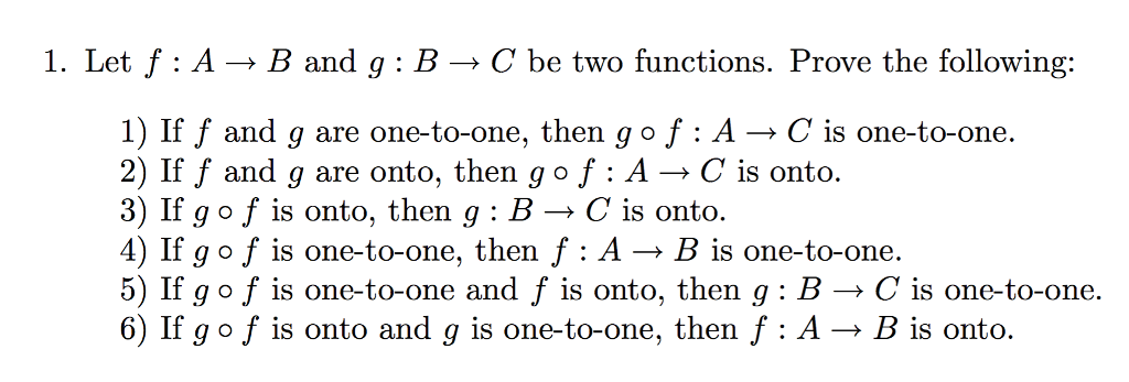 Solved I. Let F : A ? B And G : B ? C Be Two Functions. | Chegg.com