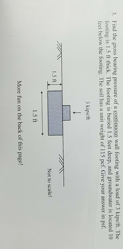 Solved 3. Find the gross bearing pressure of a continuous | Chegg.com