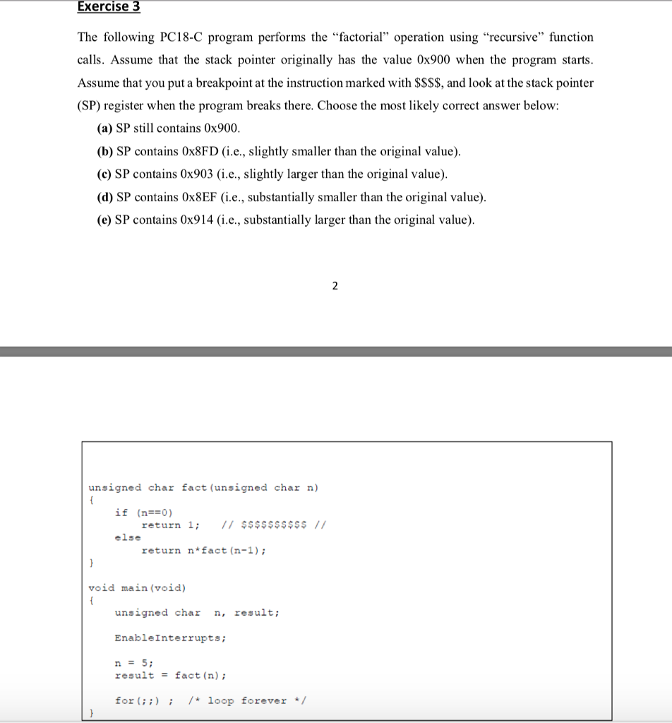 Solved Exercise 3 The following PC18-C program performs the | Chegg.com