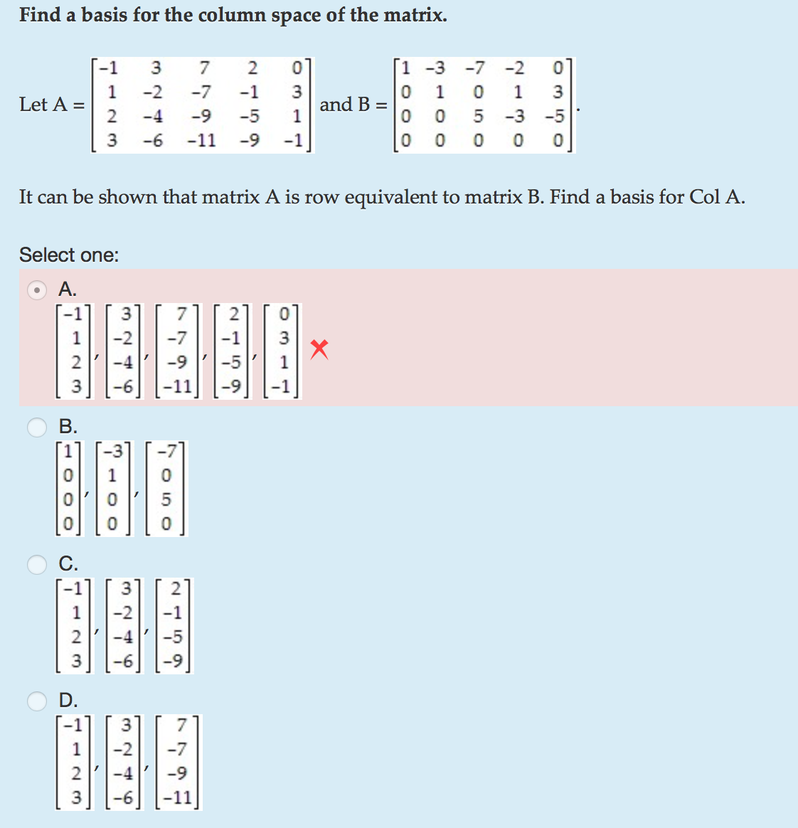 Solved Find A Basis For The Column Space Of The Matrix Let 8673