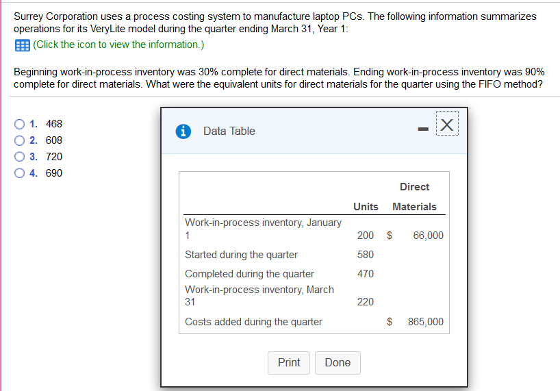 Solved Surrey Corporation uses a process costing system to